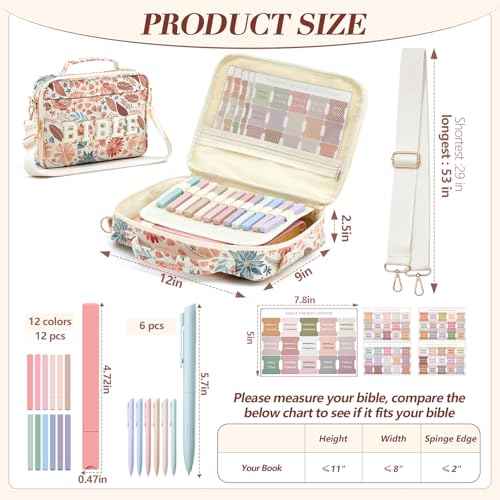 Large Bible Cover Case for Women, Bible Study Supplies 12 x 9 x 2.5 Chenille Letter PU Leather with Tabs Gel Pen Highlighters with Strap Back to School Supplies Christian Gifts for Girl
