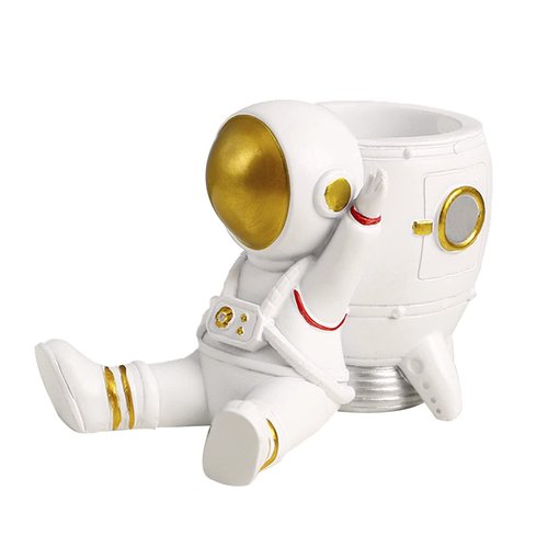 Jaugufiy Resin Astronaut Sculpture Pen Holder Pencil Organizer Cosmetic Brush Holder Decorative Pen Box Makeup Brush Pot (B)