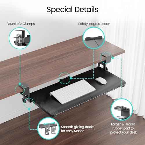 NearHub Large Keyboard Tray Under Desk Slide Out with Extra Sturdy C Clamp Mount System,26'' (30'' including Clamps) x11 Slide-Out Keyboard Drawer Under Desk for Typing,Keyboard Mouse Tray,Black
