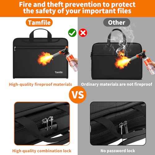 5200¢µ Fireproof Accordion File Organizer with Lock, Thickened Document Organizer 13 Pocket with Zipper & Labels, Important Document Organizer, Expanding File Folder with Handle for Letter A4 (Black)