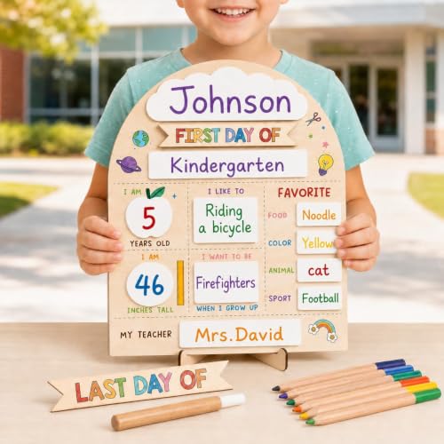My First Day of School Sign 12x10 Inch Reusable Wooden Chalkboard for Preschool & Kindergarten