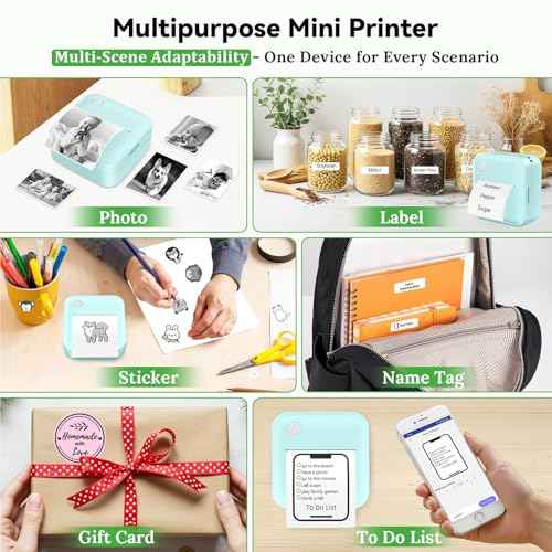 Label Maker Machine with Tape - Mini Sticker Printer Bluetooth Label Printer for Home Office Organization, Portable Thermal Sticker Maker Print Pod with Multiple Templates for Phone (Green)