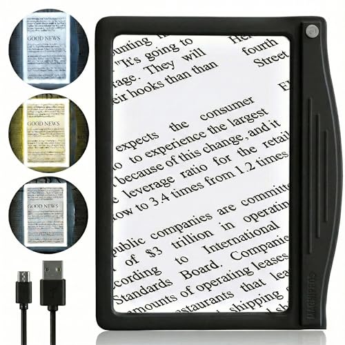 MagniPros 5X Rechargeable LED Page Magnifier with 3 Light Modes - Black