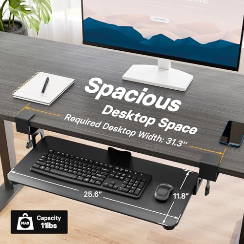 BONTEC Black Under Desk Keyboard Tray 25.6 x 11.8 Inches Pull-Out Platform