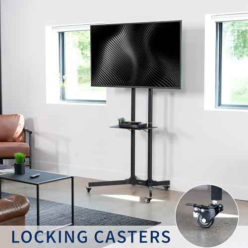 VIVO Mobile TV Cart for 32 to 83 inch Screens up to 110 lbs, LCD LED OLED 4K Smart Flat and Curved Panels, Rolling Stand with Laptop DVD Shelf, Locking Wheels, Max VESA 600x400, Black, STAND-TV03E