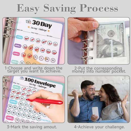 VAZOCA Black & Red 2 Pack Money Saving Challenge Envelopes & A5 Binder