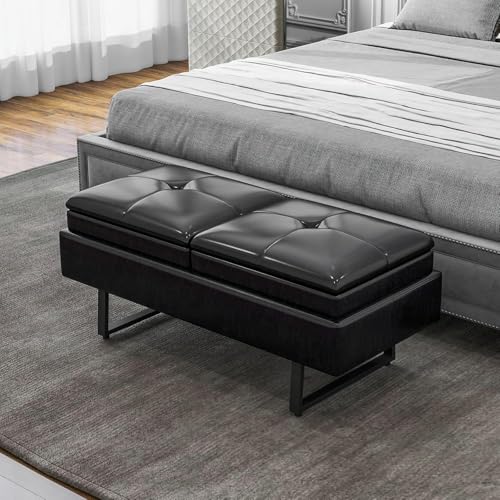 AIIT 2-Seat Waiting Room Bench with Storage (Black) - PU Leather, Thick Cushion, 4.7in Storage Box