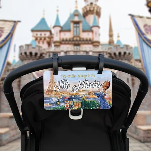 Personalized Stroller Name Tag, Mouse Ears Sign, Family Stroller License Plate Sign for Theme Parks, Amusement Park Family Sign (Style 11)