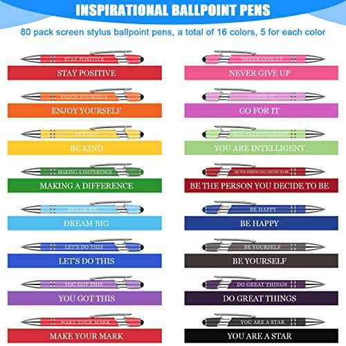 Sherr 80 Pcs Motivational Inspirational Quotes Ballpoint Pens with Stylus Tip 5.6 Inch Funny Ink Pen Bulk Inspirational Gifts for nurse Women Office Supplies Black Ink(Assorted,Encouraging)
