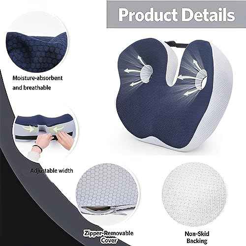 Seat Cushion, Seat Cushion for Sit Bone and Back Pain Relief, Butt, Tailbone, Hip, Hamstring, Posture Support - Memory Foam Comfort Ischial Tuberosity Pillow (Black)
