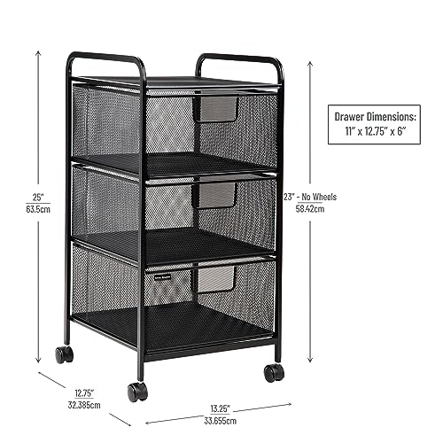 Mind Reader Rolling Storage Cart with Removable Drawers, Multi-Purpose Organizer for Office, Metal Mesh, Black