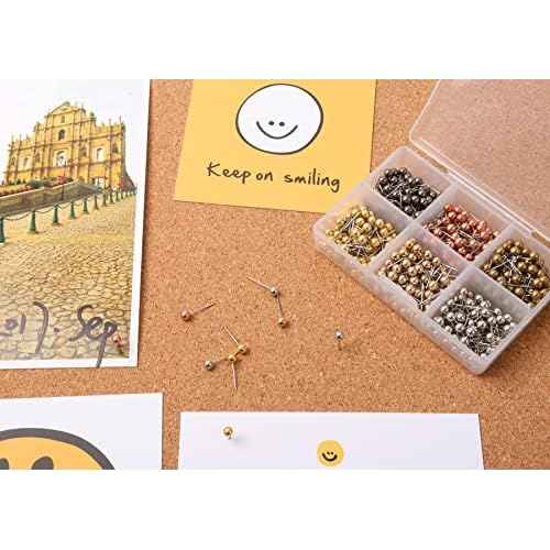 480 PCS Push Pins Metallic Color Map Tacks 1/8 inch Round Head with Stainless Point Head Marking Pins for Bulletin Board Map Picture Photo (Six Colors)