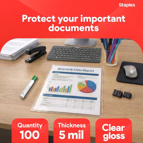 Staples 5 Mil Letter Size Thermal Laminating Pouches - 100 Pack