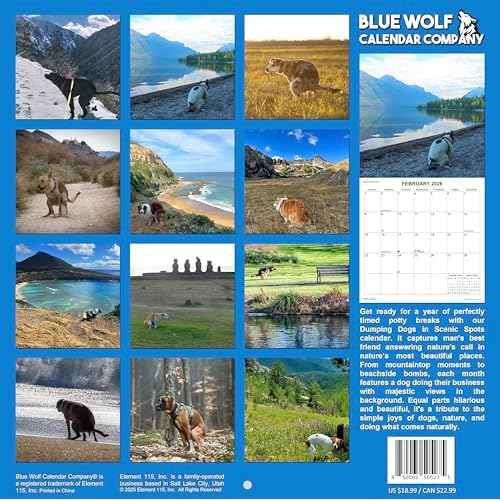 2026 Dumping Dogs in Scenic Spots Monthly Wall Calendar - Pooping Dogs Calendar | 12" x 24" | 2026 Prank Gift White Elephant or Gag Gift Calendar 2026