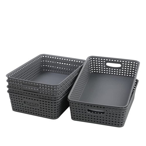 Readsky Gray Plastic Paper Storage Basket Tray, Office File Baskets, Pack of 5