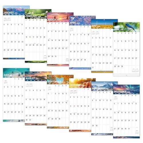 2026 Wall Calendar - Calendar 2026 with Big Grids,12" x 24" (Open), Thick Paper, Large Print Calendar 2026, 12 Pages of Natural Scenery, Best Choice for daily organization