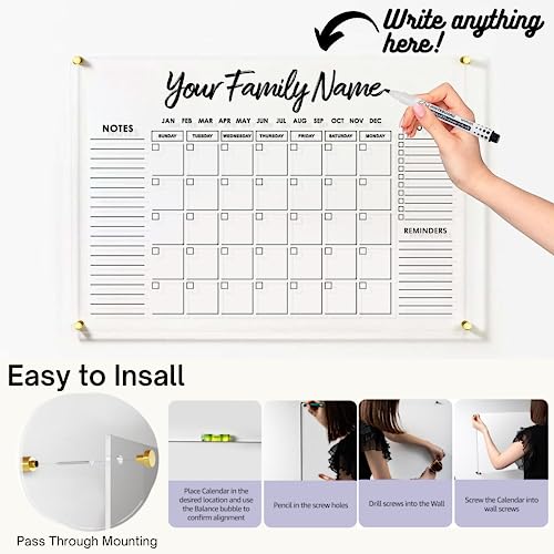 Large Oversize Crystal Clear Acrylic Wall Calendar Dry & Erase Board | 28" X 20" | Monthly Family Calendar Home Office Glass Calander Reusable Big Whiteboard | Free Pens & Eraser
