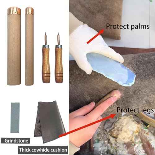 Obsidian Crafting Flint Knapping Tools,Dragon Crystal Stone Age Tool,Crafting Obsidian Stone Crystal,2 Small Pressure Flaker,2 Copper Boppers,1 Tool Bag,Leather Pad Tools(Small four piece kit)
