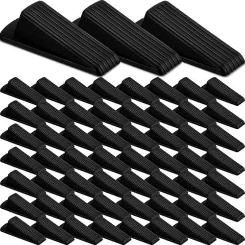 Frienda 60 Pcs Door Stoppers Bulk Rubber Stop Height up to 1.2 Inches Wedge Stopper for Heavy Duty Door Bottom Carpet Tile Concrete Wooden Floor (Black)