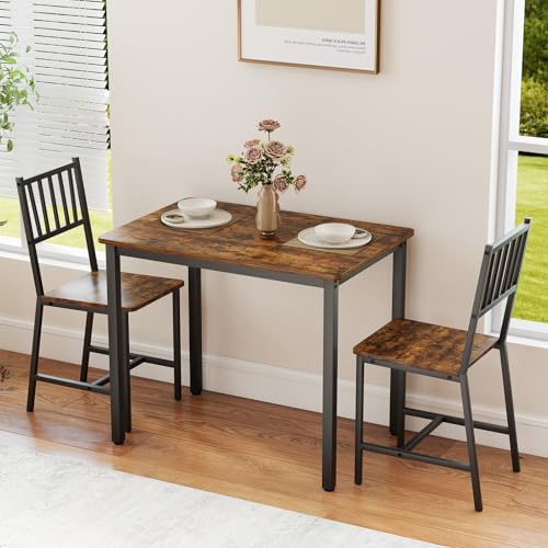 Rovibek 3-Piece Small Dining Table Set for 2 - Brown, Adjustable Feet, Modern Kitchen Nook