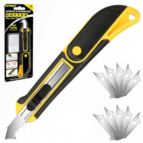 DIYSELF Professional Plexiglass Cutter with 10 SK5 Blades - Accurate Acrylic Scoring Tool