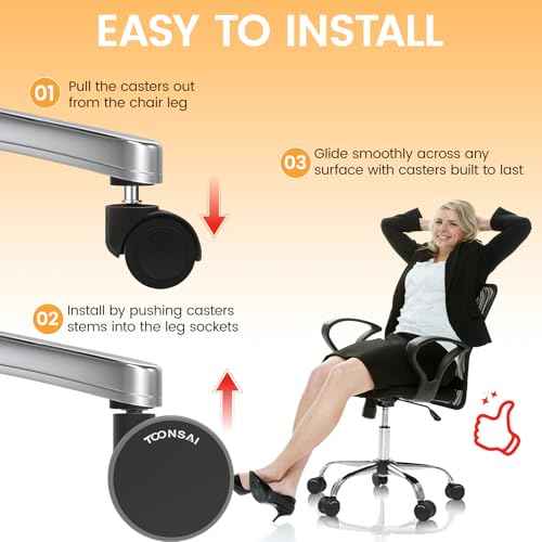 2.5 Inch Chair Wheel Replacement (Stem 7/16-7/8) Set of 5 - Heavy Duty 660LB Office Caster with Sealed Bearing, Ultra Quiet Double Rubber-like Wheel for Hardwood Floors and Carpets, Not for 1KEA Chair