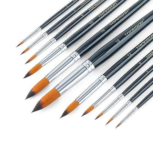 Transon 11pcs Round Paint Brush Basic Set for Watercolor, Acrylic, Gouache, Ink, and Tempera Painting