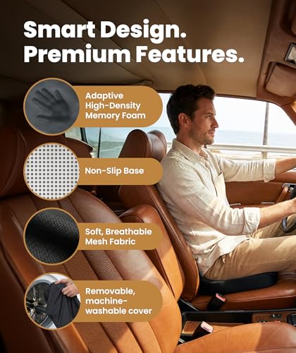 Everlasting Comfort Memory Foam Seat Cushion for Office & Car – Large Black, Ergonomic Tailbone Support