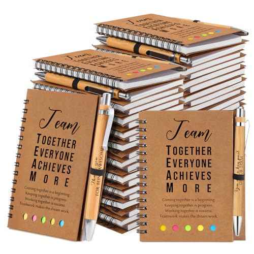 Jetec 25 Sets Inspirational Notebooks Bulk Christmas Employee Appreciation Gifts Spiral Notebook with Sticky Notepad Bamboo Pens for Xmas Thanksgiving Coworker Student Nurse Staff (Team)