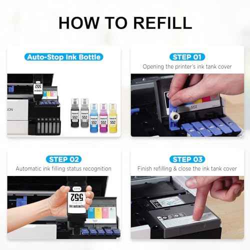 High Page Yield 552 Ink Refill Bottles Replacement for 552 T552 Ink Refill Bottle Use for ET-8550, ET-8500£¨BK PBK C M Y GY£©