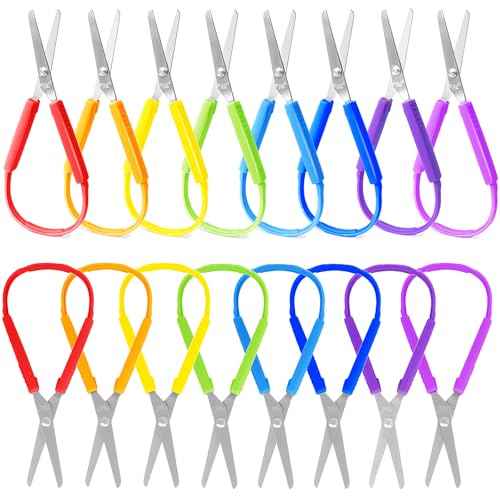 16 Packs Mini Loop Scissors for Children,Self Opening Adaptive Scissors,Colorful Grip Scissors Set for Kids and Adults Special Needs,Lefty and Right Support,8 Colors(5.5 Inch)