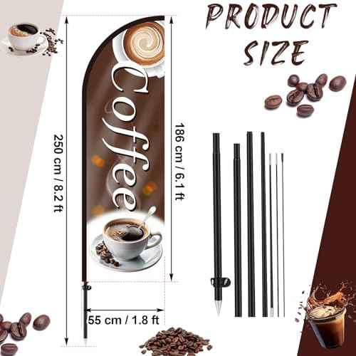 Coffee Advertising Swooper Flag Banner 8.2ft Feather Flags with Pole and Ground Stake Advertising Feather Banner Signs for Business Store Fronts (Brown)