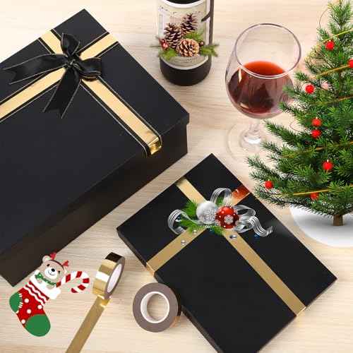 2 Rolls Gold Washi Tape 0.59In ¡¿ 130Ft (Total 40m) Low Tack Solid Foil Gold Tape, Shiny Metallic Decorative Tape for Wall Mirror Decor Crafts Christmas Gift Wrapping