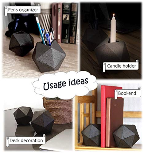 Ambipolar Geometric Cast Iron Bookends - Modern Black Decorative Book Holders Set of 2