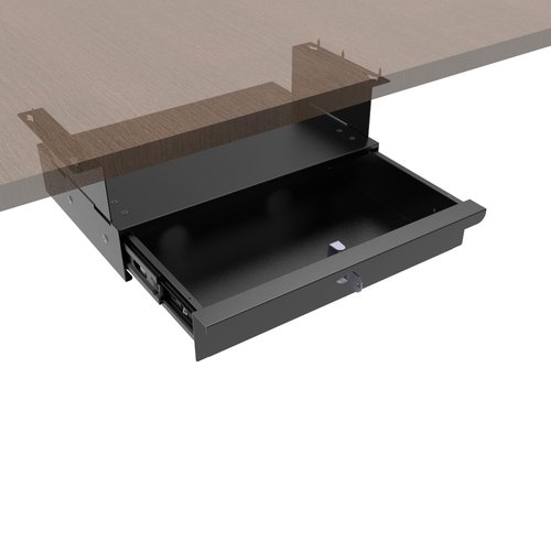 Mofangtech Under Desk Sliding Out Drawer 15.6" x 10" x 5.07" with Shell, Pull Out Lockable Secure Drawer Storage Organizer for Workbench or Standing Desk with High Crosspiece