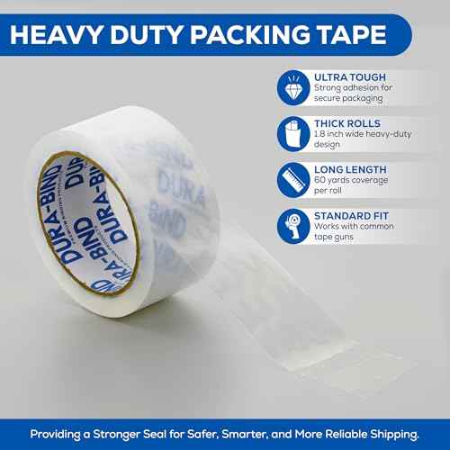 Heavy Duty Clear Packing Tape 1.8 Inch x 60 Yards. Bulk Package. Tough Transparent Packing Tape Refills for Shipping, Moving, Mailing, and All Box Types. Professional Grade.