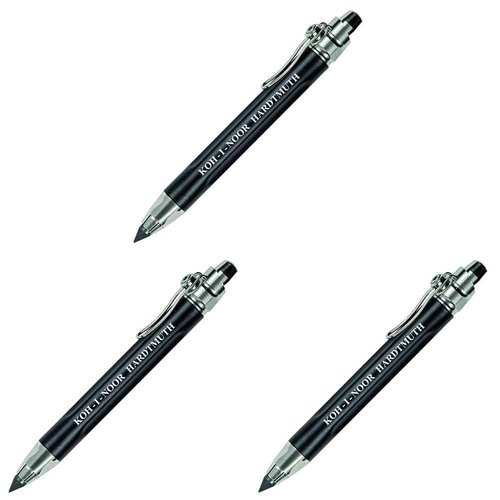 Koh-I-Noor Mechanical Hardtmuth Lead Holder with 5.6mm x 80mm Lead, Black with Clip, 1 Each (5311CN1005PK) (Pack of 3)