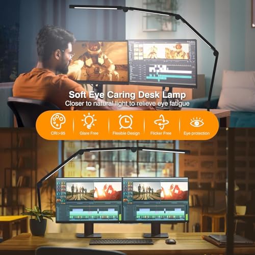 AILBTON Black LED Desk Lamp with Clamp, Dimmable Eye-Caring Architect Light