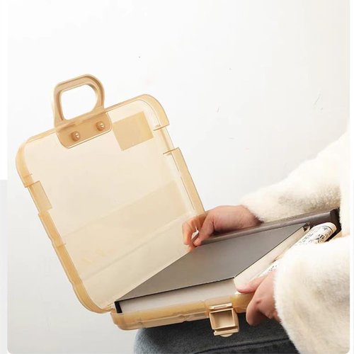 Radefasun Clear Waterproof Document Storage Box with Snaps PP Files Organizer Cases for A4 Paper Magazines Notebooks School or Office Supplies (Khaki, 1pcs)