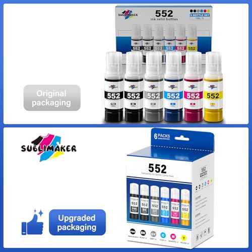 552 Ink Refill Bottles 6 Pack (NotSublimation Ink) Compatible Replacement for Epson Ecotank Photo ET-8550 ET-8500 ET8550 ET8500 8550 8500 Printer, T552 Ink Refill Bottles (BK Pigment, PB C M Y GY Dye)