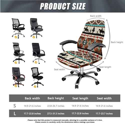 Aztec Cactus Print Office Chair Cover with Armrest Covers, Western Cowboy Printed Office Chair Slipcovers with Button, Elastic High Back Chairs Slipcover, L