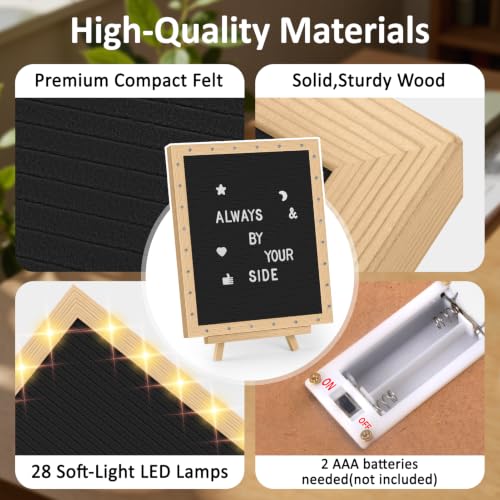ANWEOR 12x16 Inch Felt Letter Board with LED Lights, Changeable Message, Black