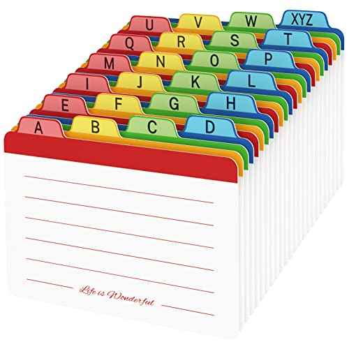 Neando 3 x 5 inches Index Card Dividers, Alphabetical Tabbed Index Cards Guides, Colored Note Cards, File and Recipe Guides with Alphabetical Tabs, Assorted Colors, 24 Counts, A-Z Guide