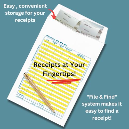 PocketCPA 3-in-1 Receipt Organizer Envelopes with Expense & Auto Mileage Log – 12 Pack, 9.5 x 6.5 in