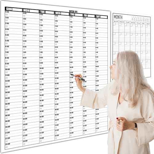 36x45 Inch Large Dry Erase Weekly Wall Calendar 24 Hour Time Slots And 24x36 Inch Big Monthly White Board Planner Combo For Work,Home Office,Jumbo Weekly Homeschool Calendar 30 Minute Increments