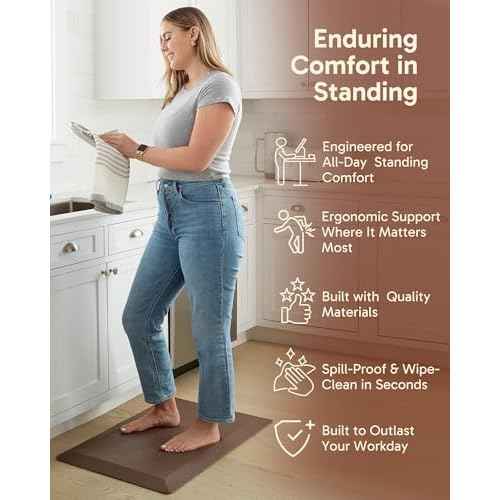 Ophanie Kitchen Mats for Floor, 3/4 Inch Thick Kitchen Rugs, 20x32 Anti Fatigue Standing Cushioned Mat, Waterproof,Comfort Ergonomic Mat for Office, Home, Sink, Brown Non-Slip Bottom