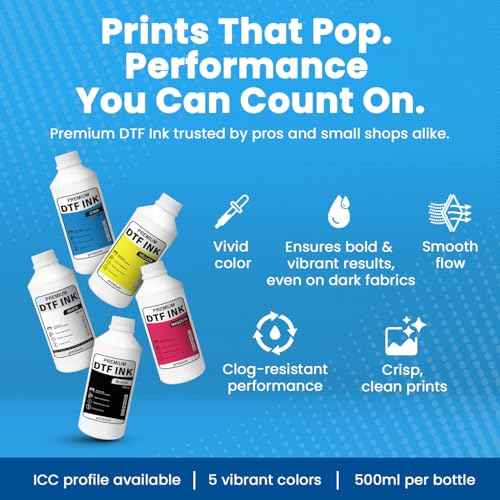DTF Ink White 500ML (16.9 fl oz) Refill ? High Opacity, Clog-Free Formula ? Compatible with All DTF Printheads Including I3200, XP600, L1800, ET8550 ? Reliable Color Accuracy & Smooth Ink Flow