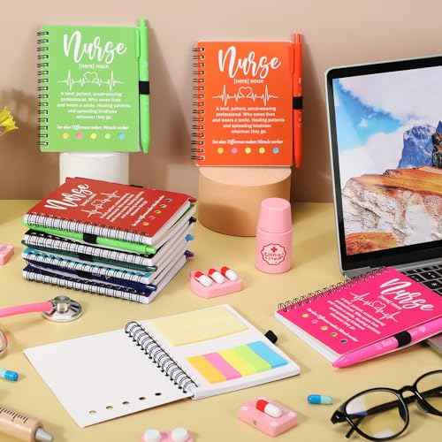 2025 Nurse Appreciation Gifts Bulk Thank You Gift Notebook with Pen in Holder and Sticky Note Notepad Marker Index Tab Inspiring Journal Ballpoint Pen for CNA Week Coworker Doctor(20 Sets)