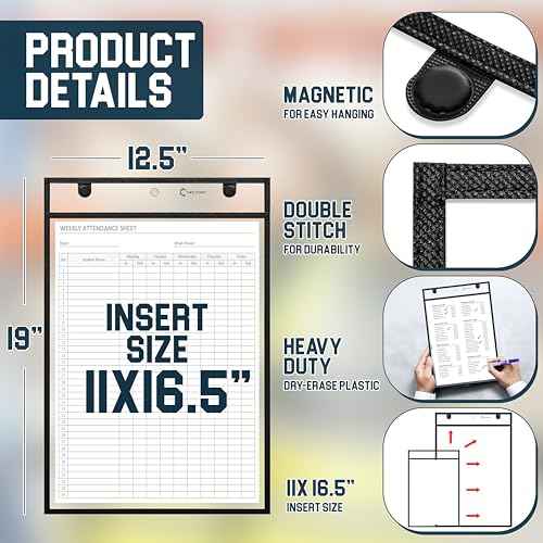 Huge Magnetic Dry Erase Pockets by Two Point (25-Pack) - Portrait - Fits 11 x 16.5 inch Pages, Black Dry Erase Sleeves, Job Shop Ticket Holders, Clear Paper Sleeves Protector, Magnetic Folder Pouch