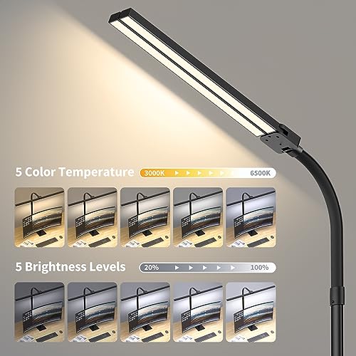 Desk Lamp Architect Task Dual Head Modern Flexible Gooseneck Tall Dimmable Light for Home Office, 5 Color Modes,Remote Control, 1500lm 24W Extra Bright Lighting